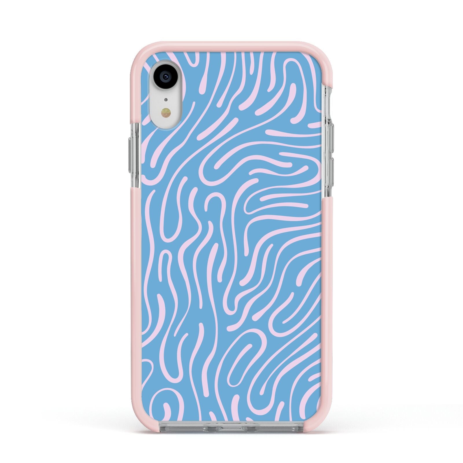 Abstract Ocean Pattern Apple iPhone XR Impact Case Pink Edge on Silver Phone