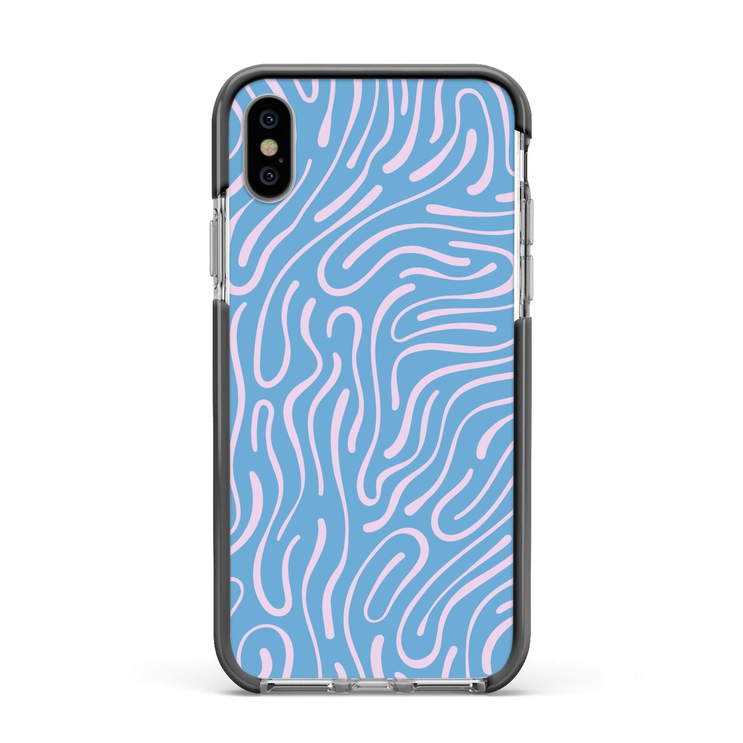 Abstract Ocean Pattern Apple iPhone Xs Impact Case Black Edge on Silver Phone