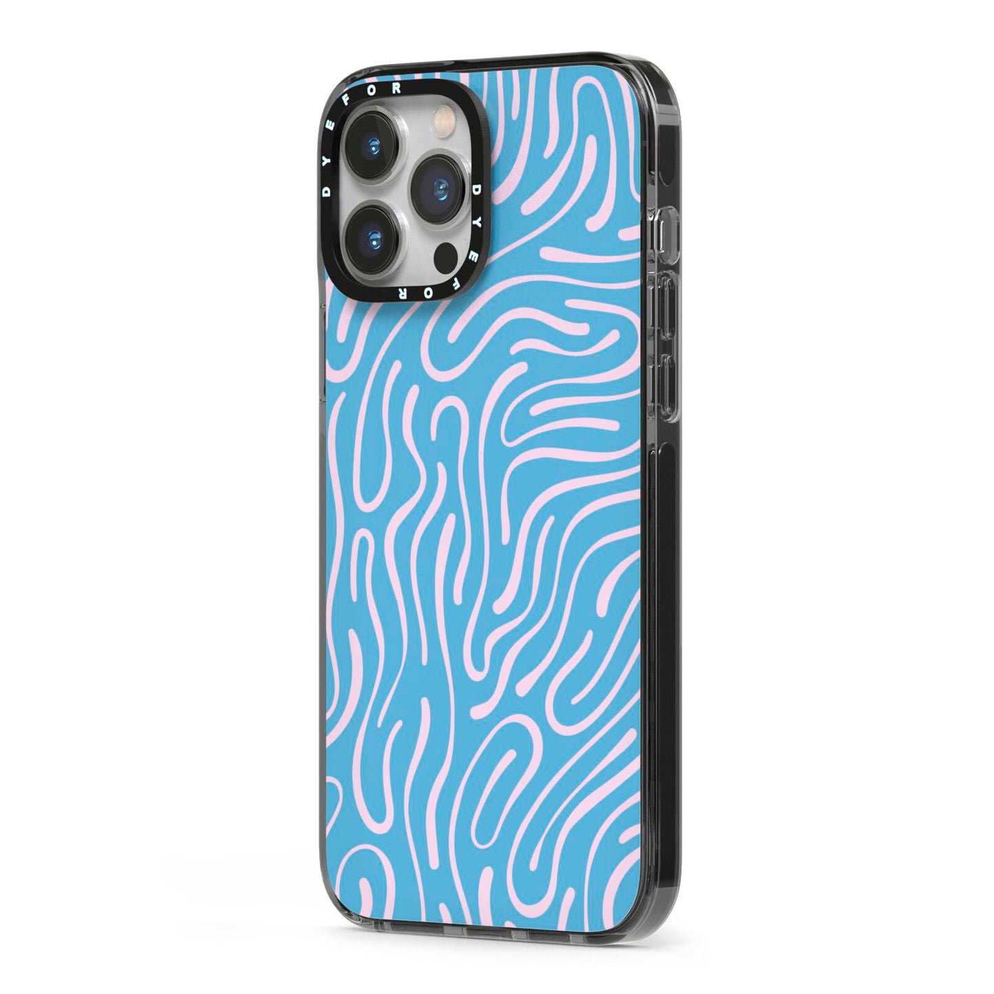 Abstract Ocean Pattern iPhone 13 Pro Max Black Impact Case Side Angle on Silver phone