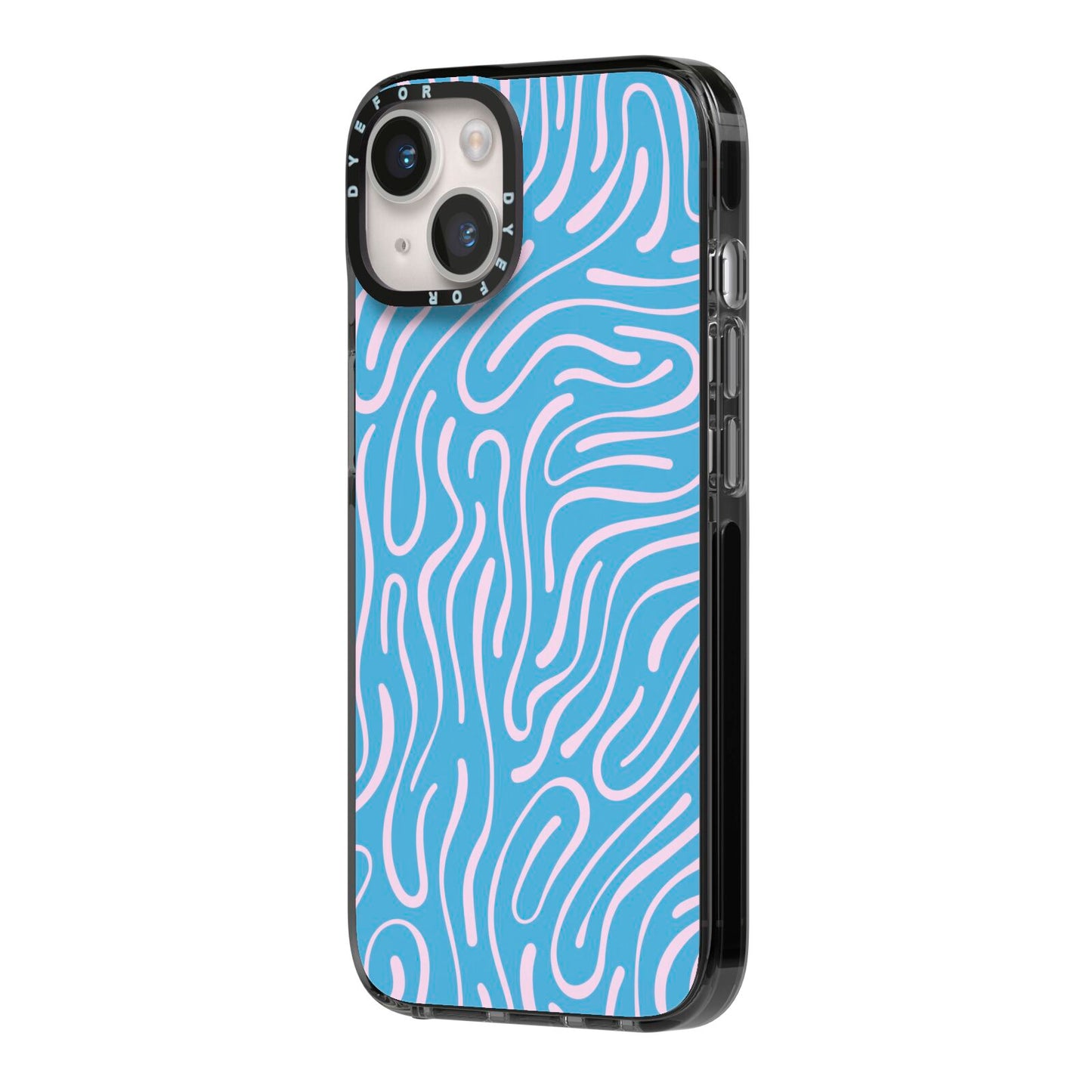 Abstract Ocean Pattern iPhone 14 Black Impact Case Side Angle on Silver phone