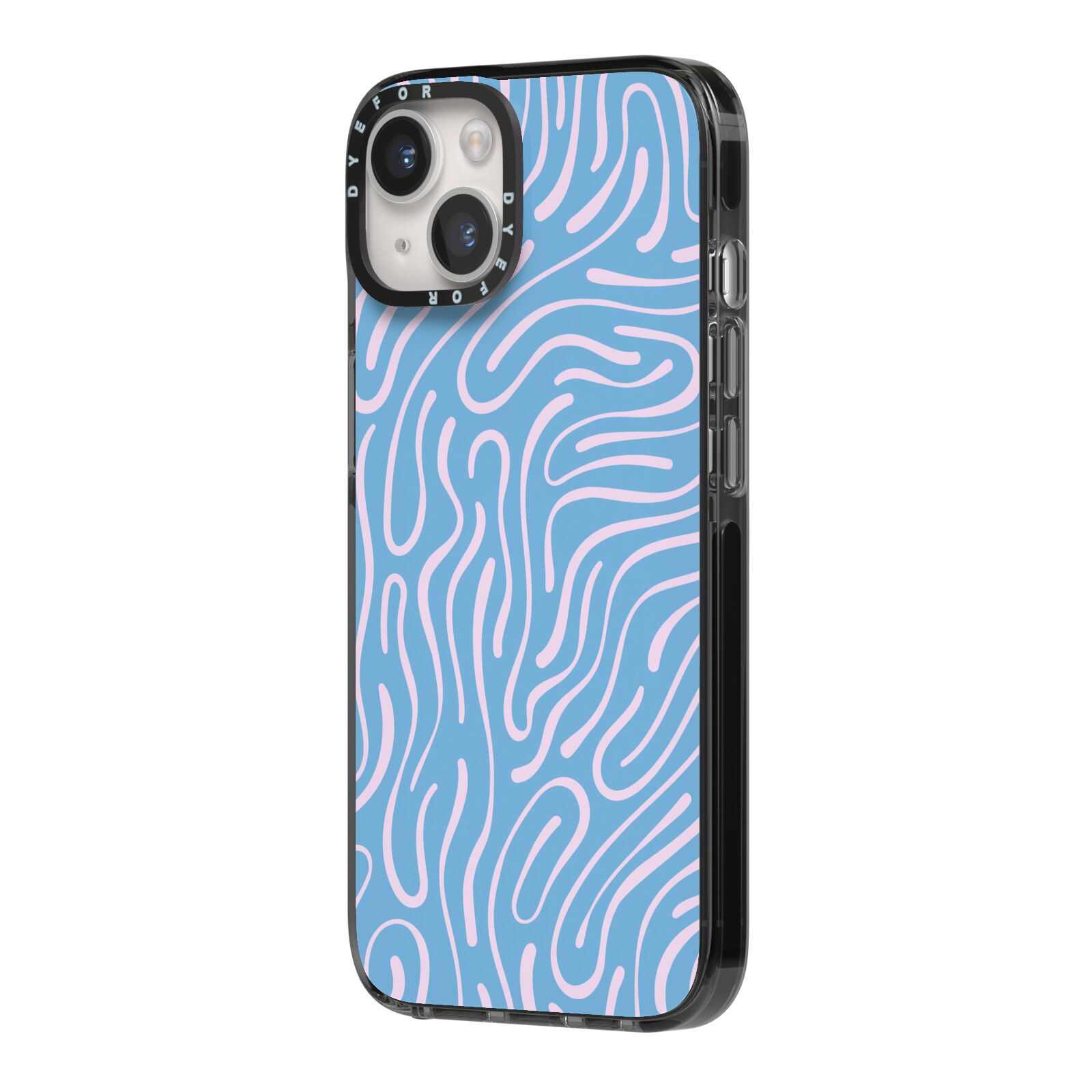 Abstract Ocean Pattern iPhone 14 Black Impact Case Side Angle on Silver phone