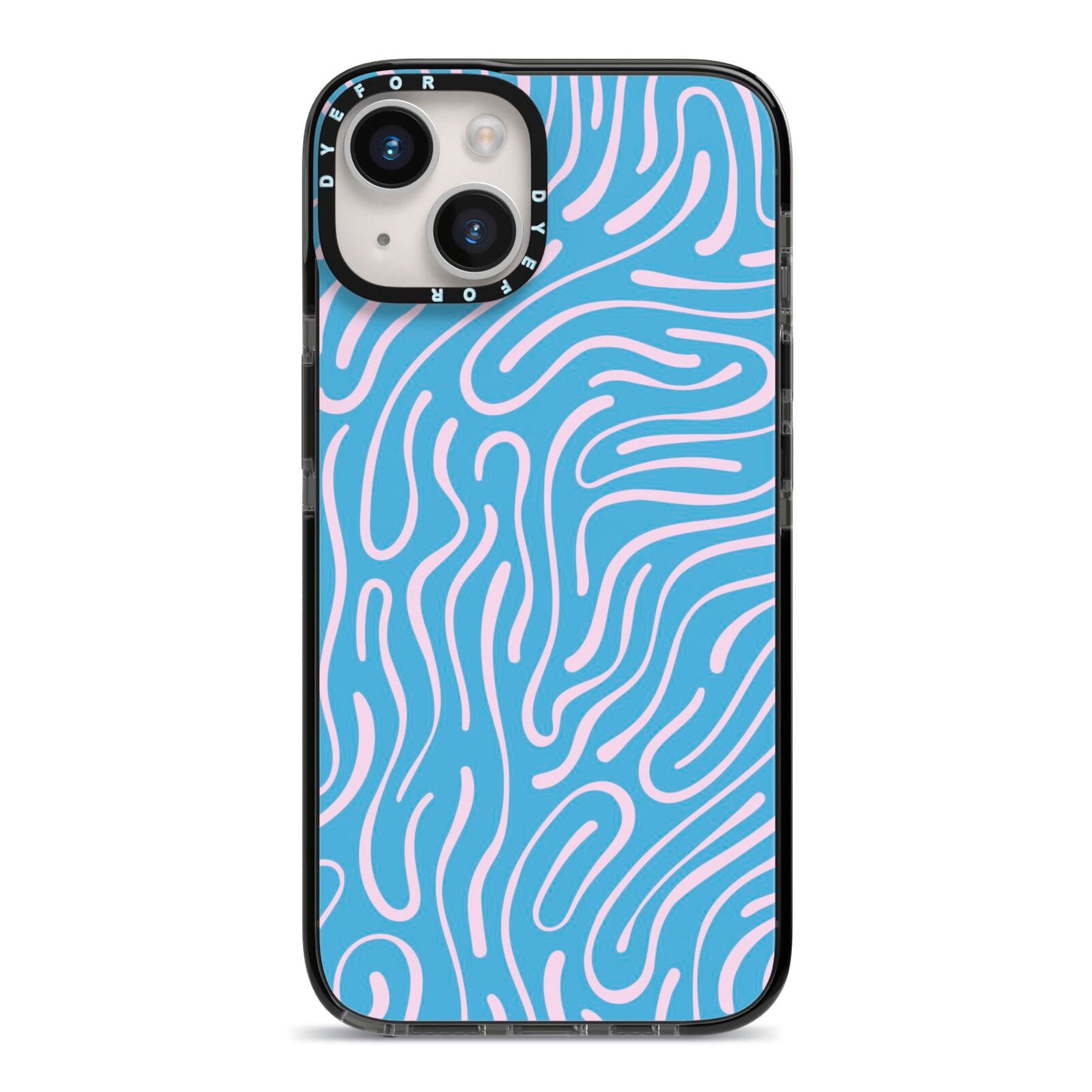 Abstract Ocean Pattern iPhone 14 Black Impact Case on Silver phone
