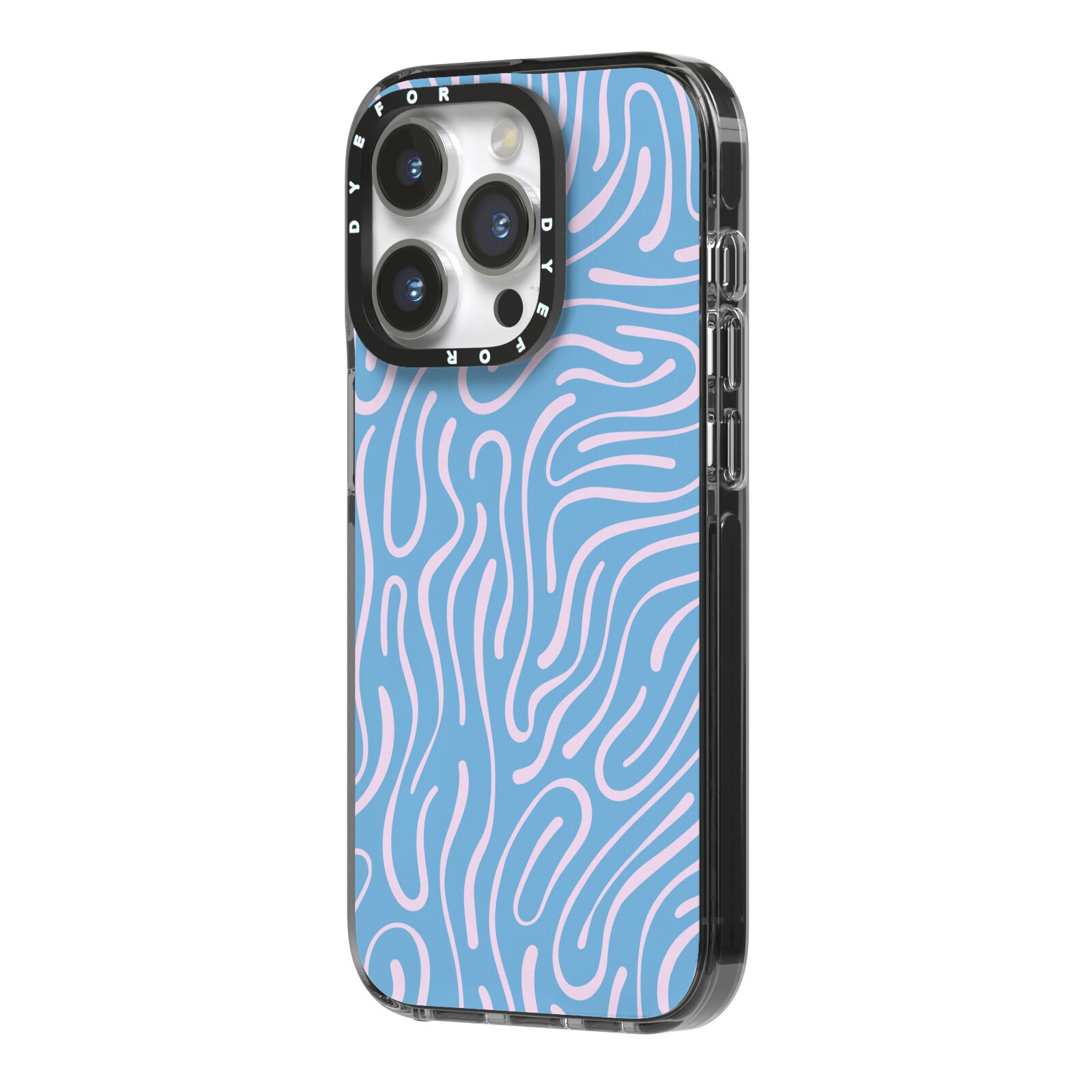 Abstract Ocean Pattern iPhone 14 Pro Black Impact Case Side Angle on Silver phone