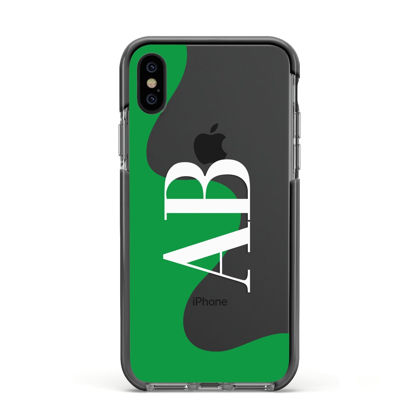 Abstract Personalised Initials Apple iPhone Xs Impact Case Black Edge on Black Phone