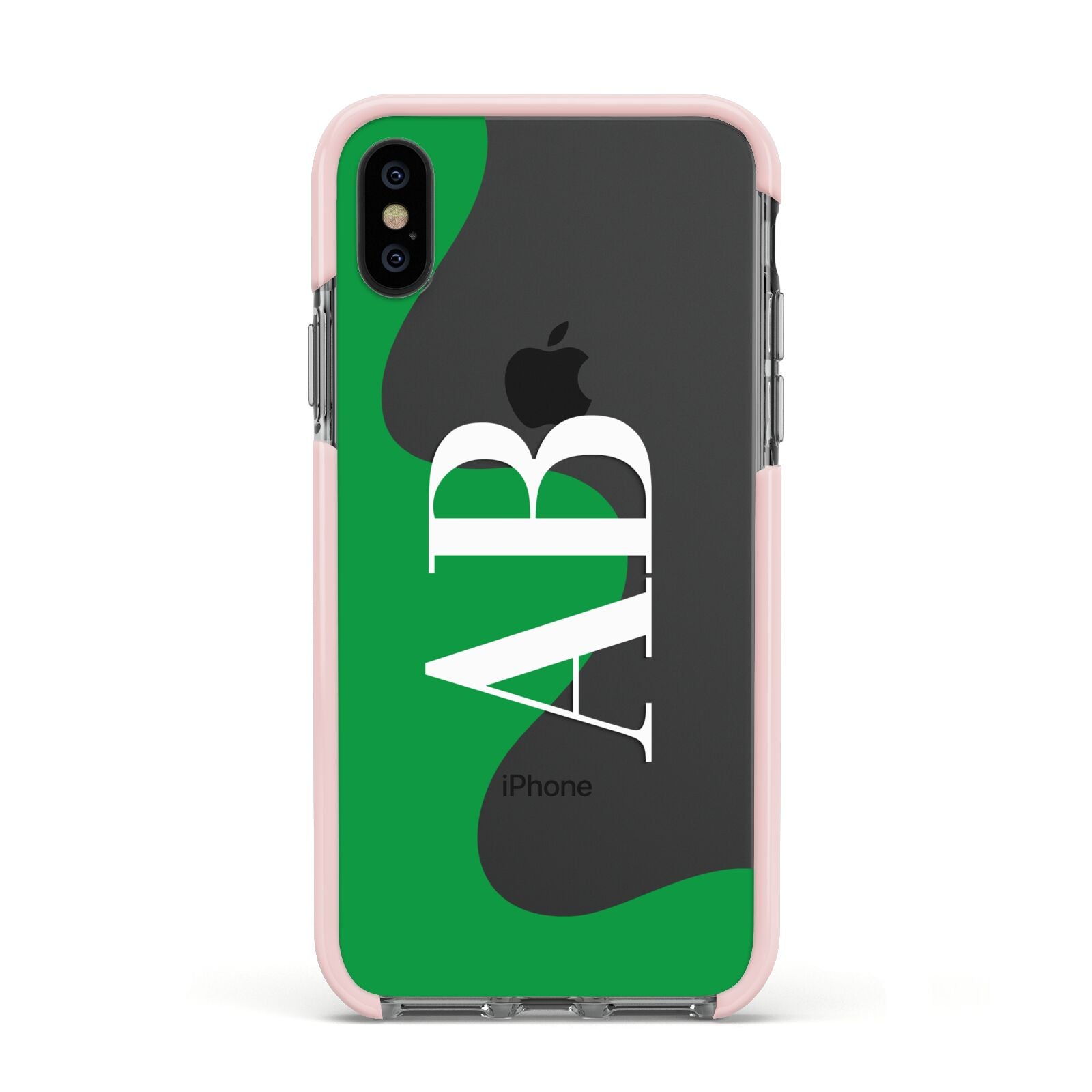 Abstract Personalised Initials Apple iPhone Xs Impact Case Pink Edge on Black Phone