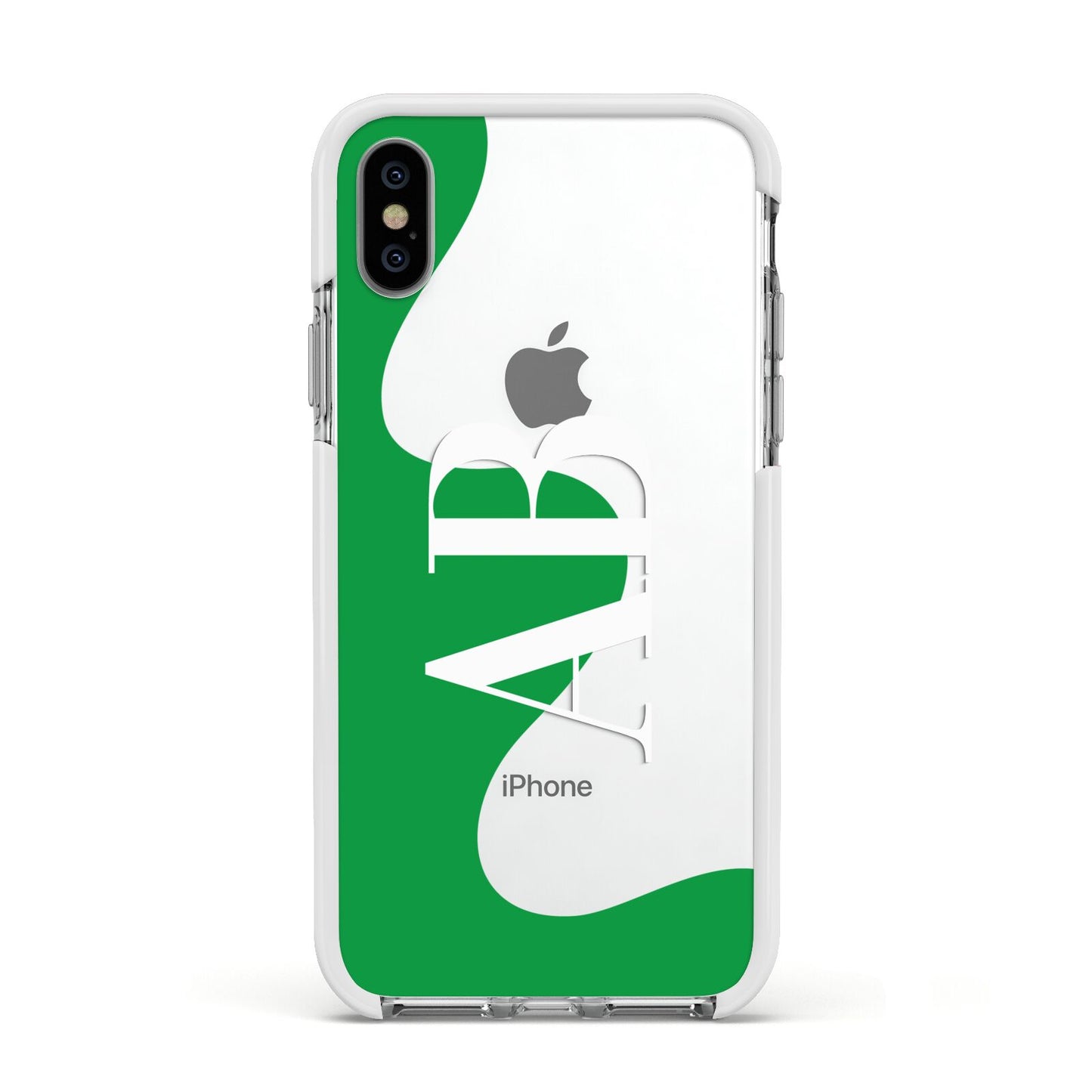 Abstract Personalised Initials Apple iPhone Xs Impact Case White Edge on Silver Phone