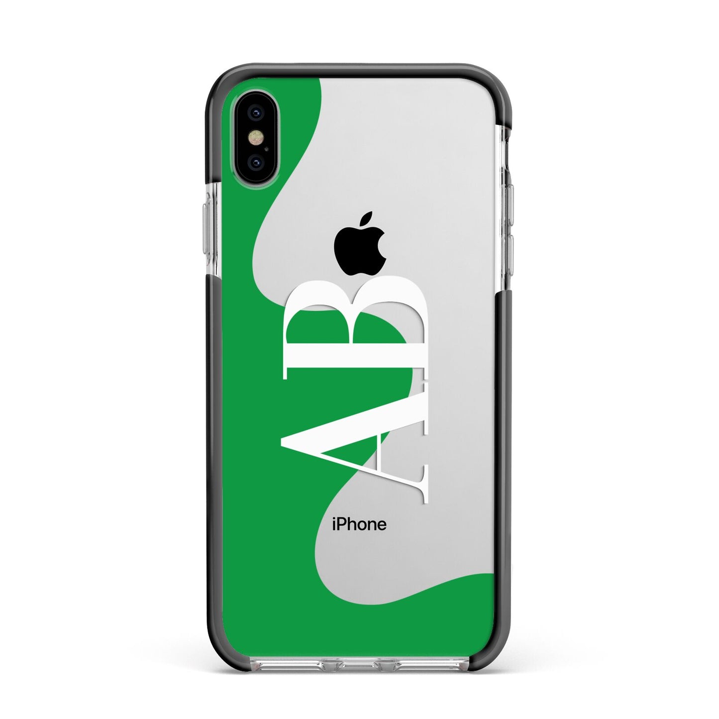 Abstract Personalised Initials Apple iPhone Xs Max Impact Case Black Edge on Silver Phone