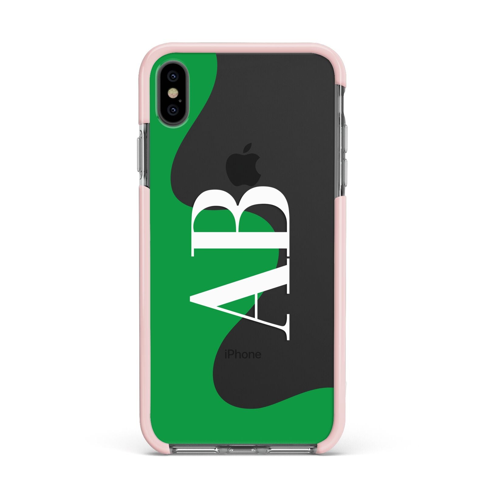 Abstract Personalised Initials Apple iPhone Xs Max Impact Case Pink Edge on Black Phone