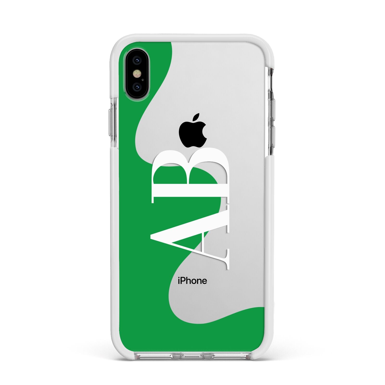 Abstract Personalised Initials Apple iPhone Xs Max Impact Case White Edge on Silver Phone