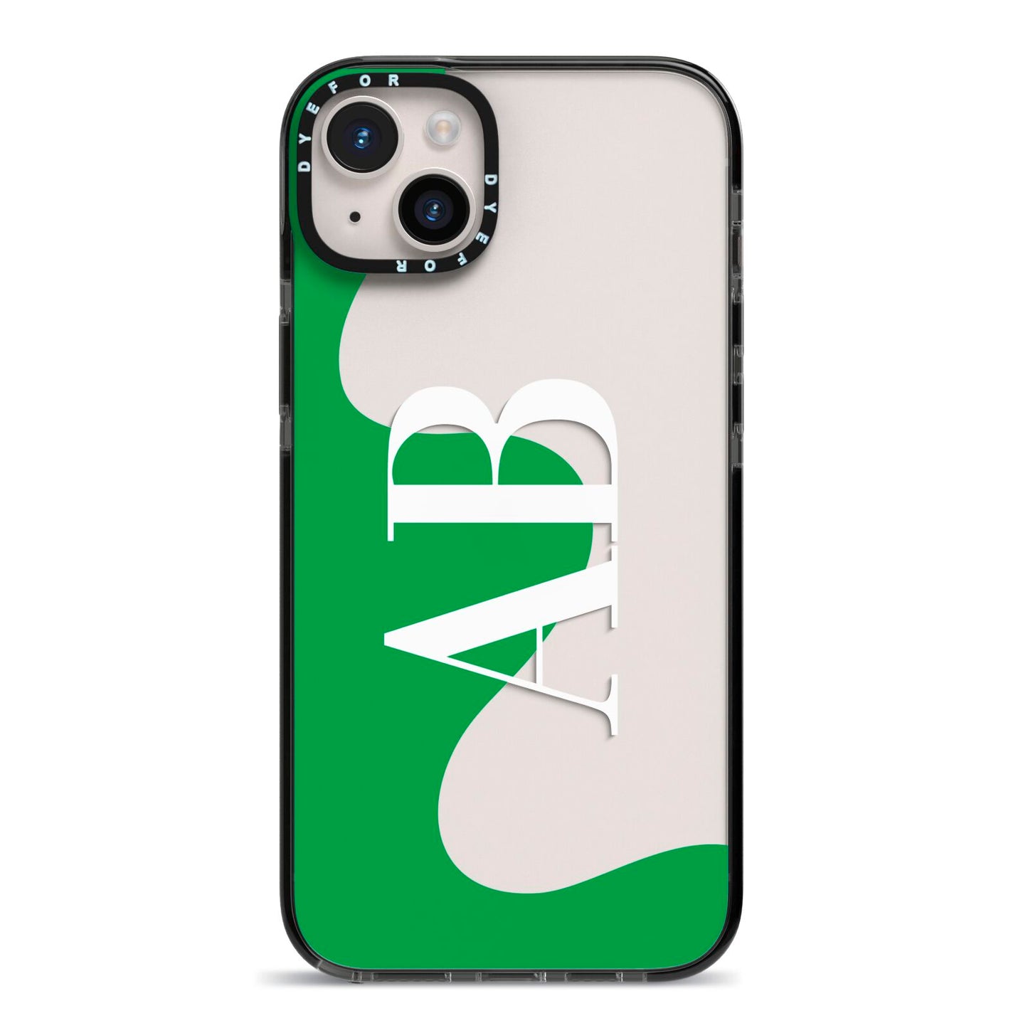 Abstract Personalised Initials iPhone 14 Plus Black Impact Case on Silver phone