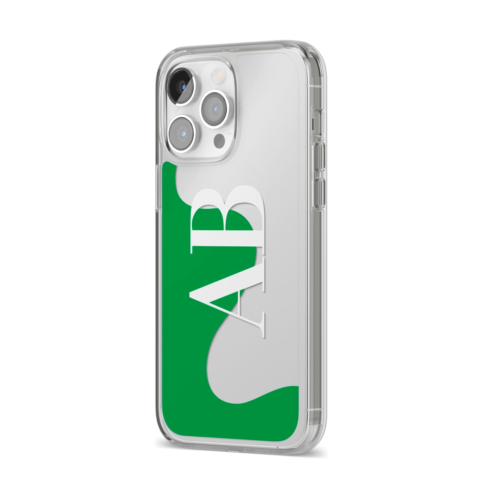 Abstract Personalised Initials iPhone 14 Pro Max Clear Tough Case Silver Angled Image