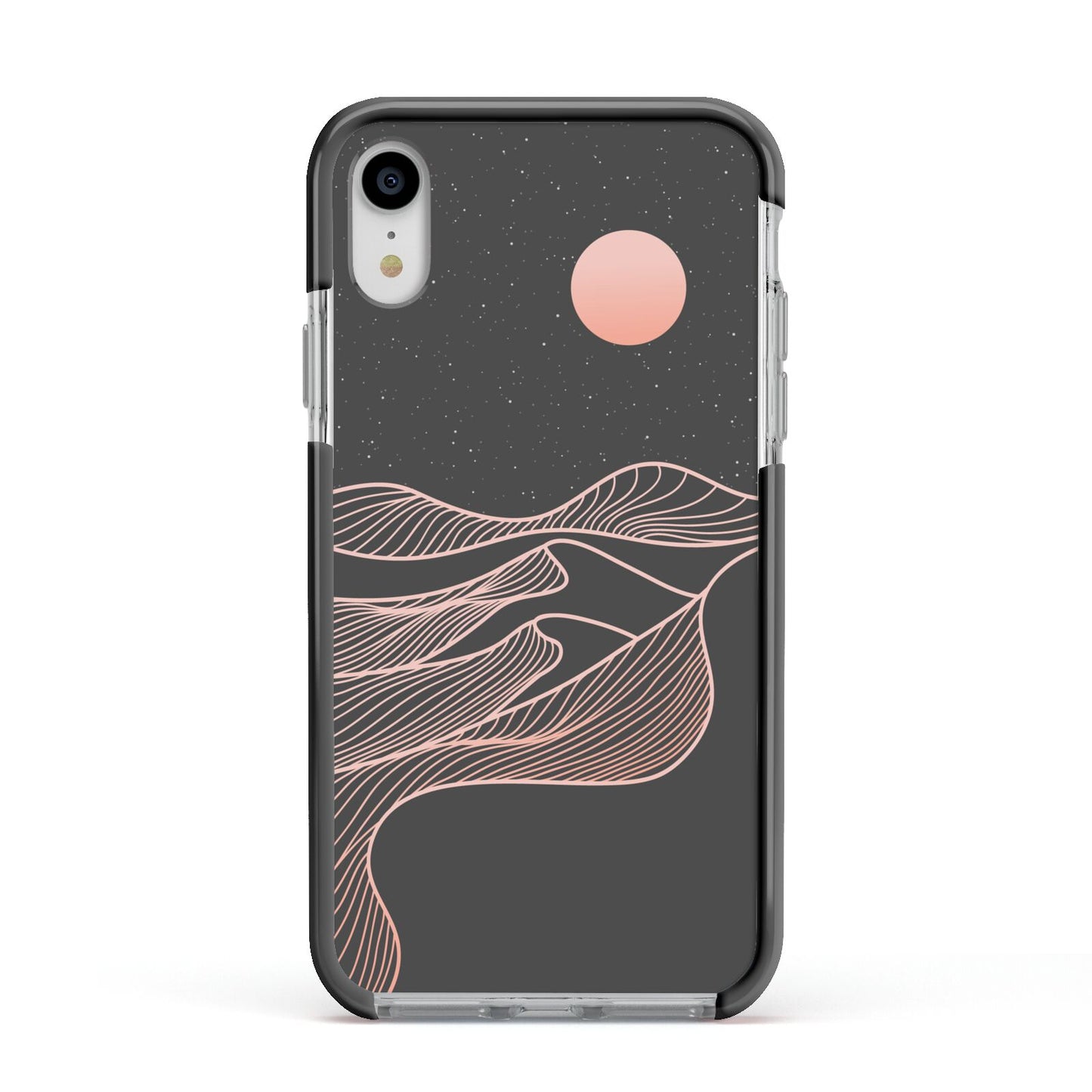 Abstract Sunset Apple iPhone XR Impact Case Black Edge on Silver Phone
