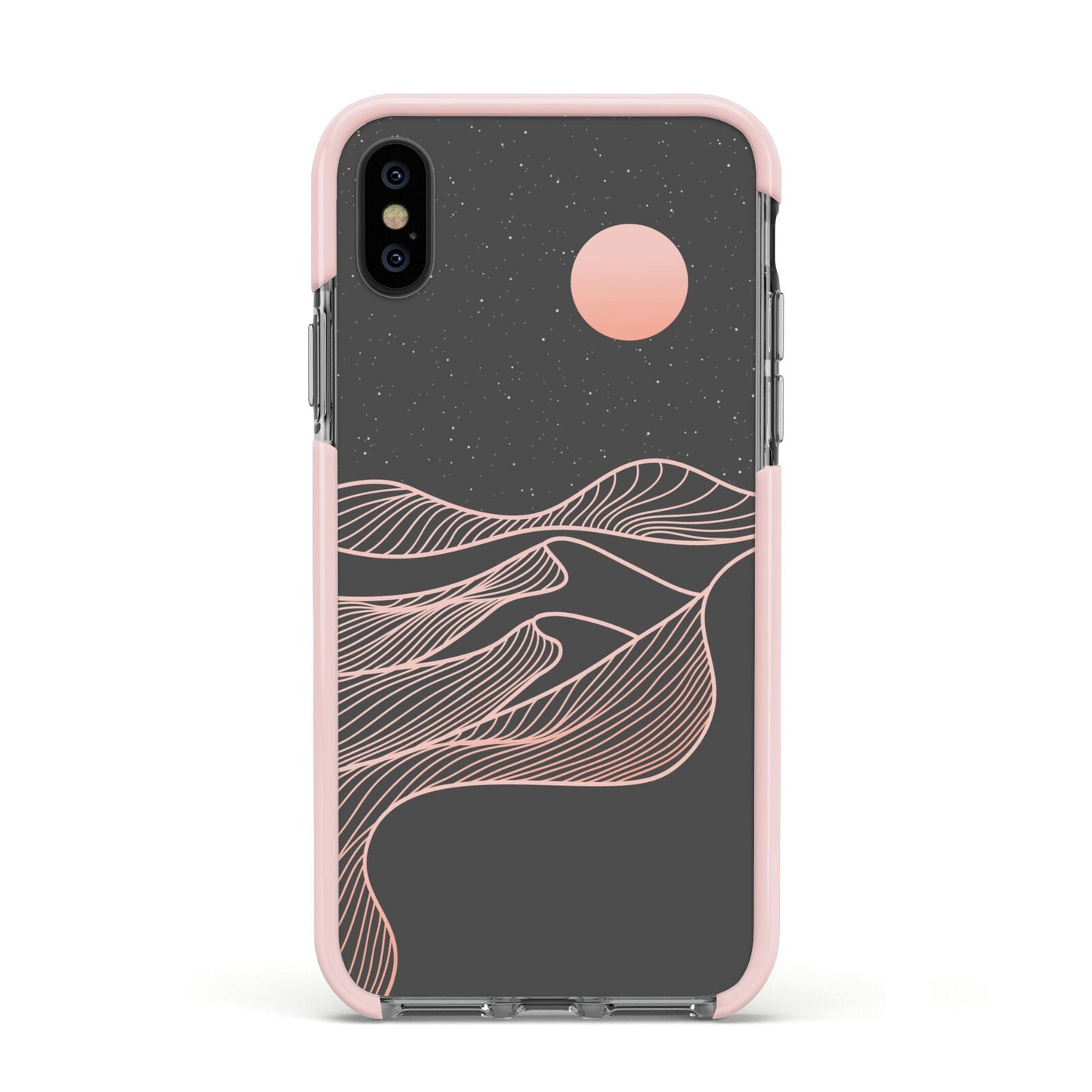 Abstract Sunset Apple iPhone Xs Impact Case Pink Edge on Black Phone