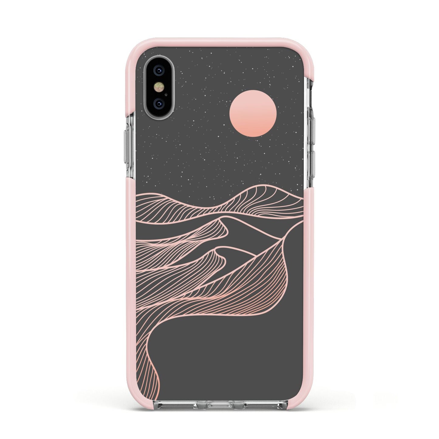 Abstract Sunset Apple iPhone Xs Impact Case Pink Edge on Silver Phone