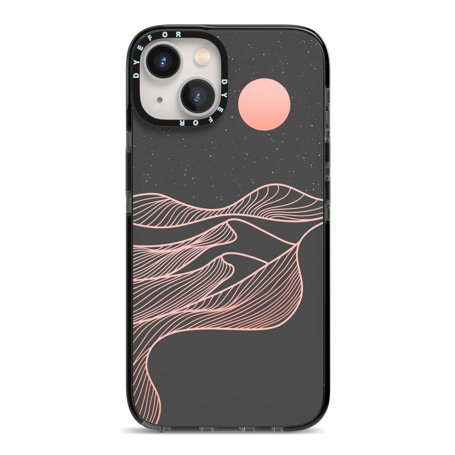 Abstract Sunset iPhone 13 Black Impact Case on Silver phone