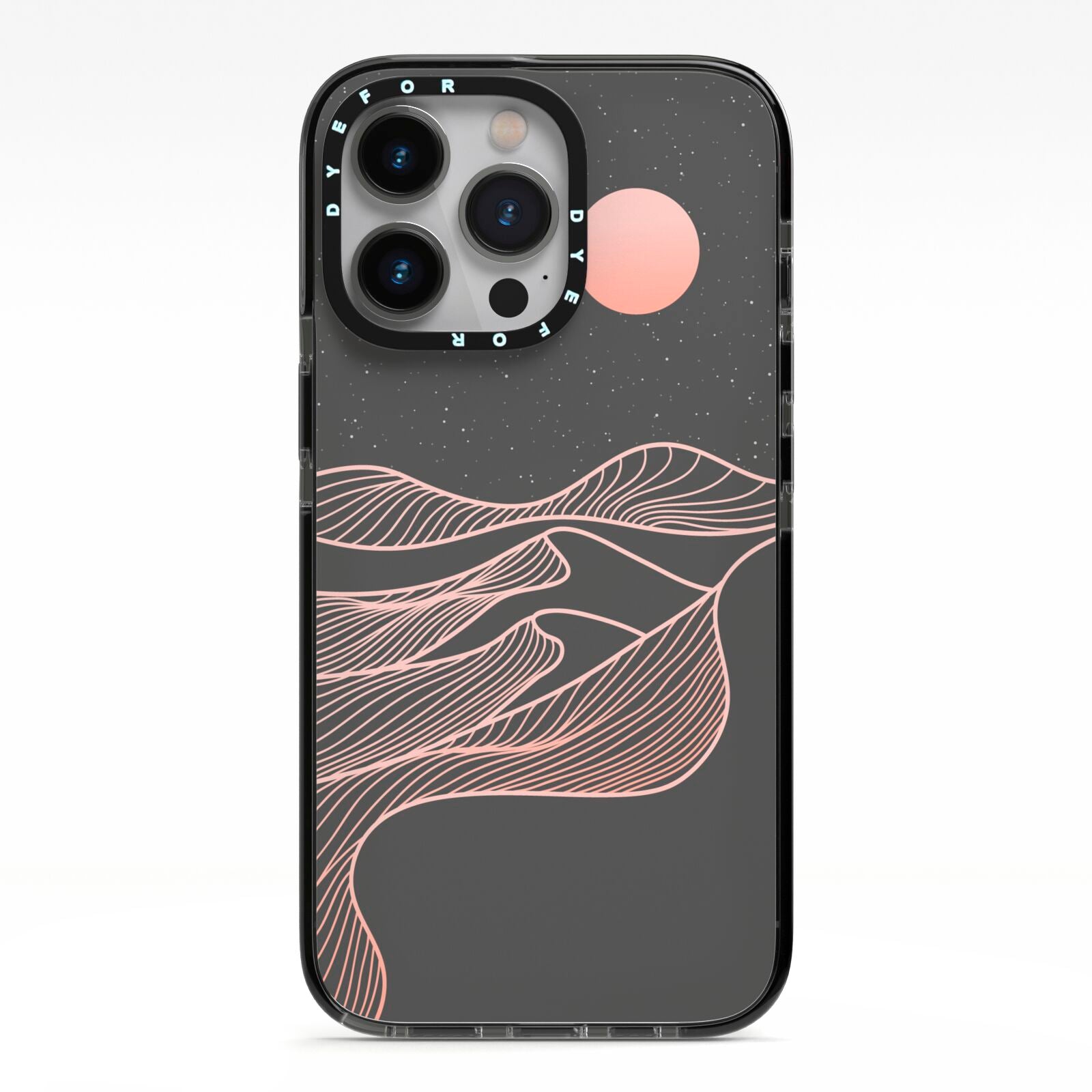 Abstract Sunset iPhone 13 Pro Black Impact Case on Silver phone
