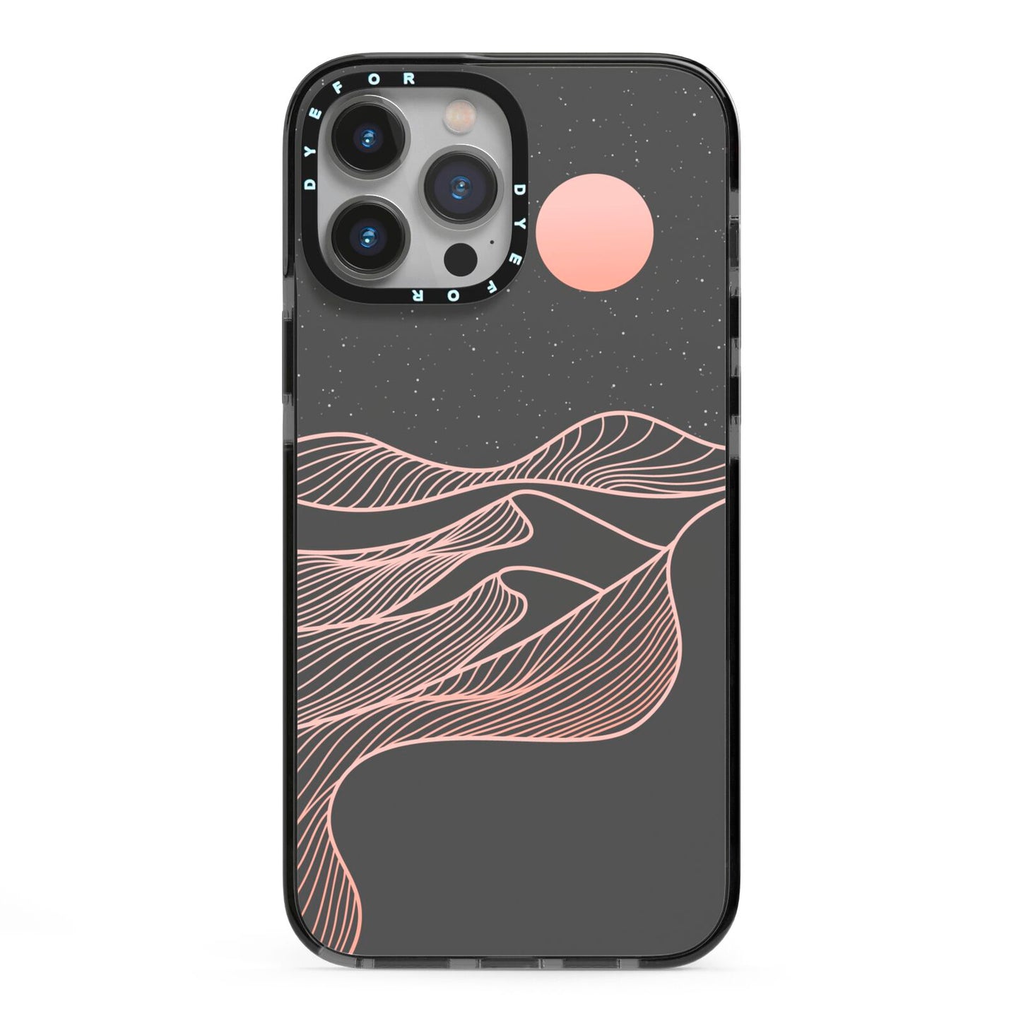 Abstract Sunset iPhone 13 Pro Max Black Impact Case on Silver phone