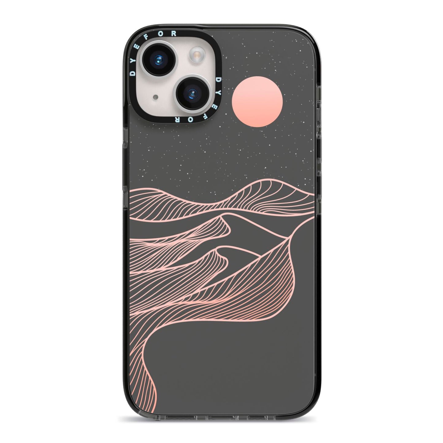 Abstract Sunset iPhone 14 Black Impact Case on Silver phone