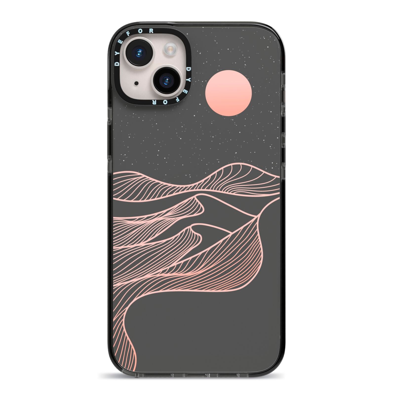 Abstract Sunset iPhone 14 Plus Black Impact Case on Silver phone
