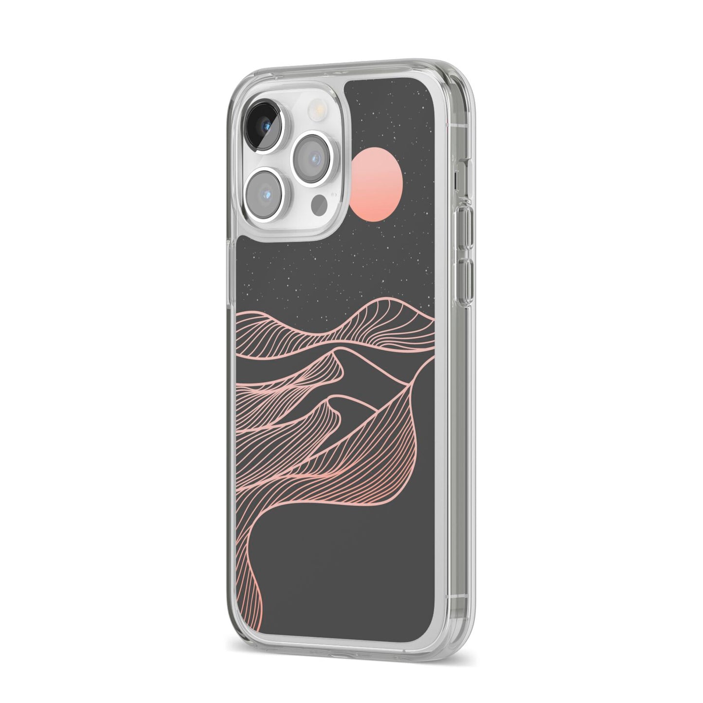 Abstract Sunset iPhone 14 Pro Max Clear Tough Case Silver Angled Image