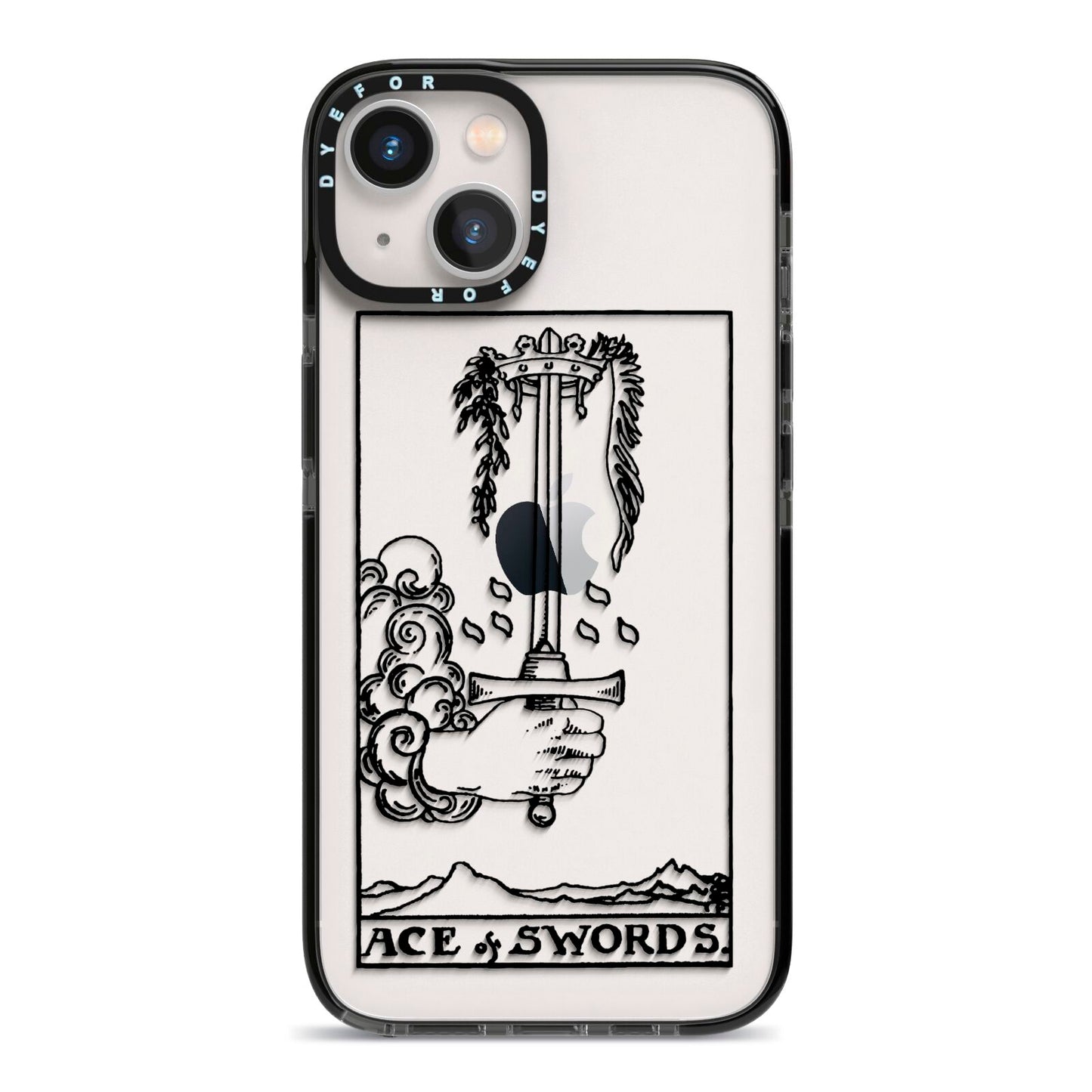 Ace of Swords Monochrome iPhone 13 Black Impact Case on Silver phone