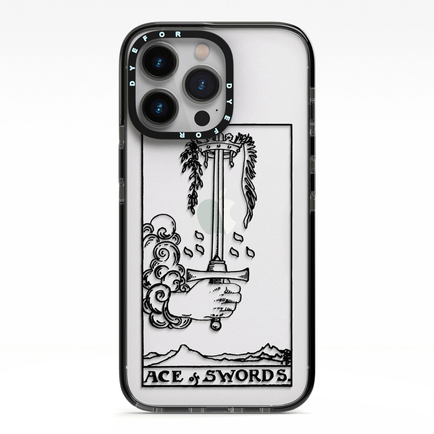 Ace of Swords Monochrome iPhone 13 Pro Black Impact Case on Silver phone