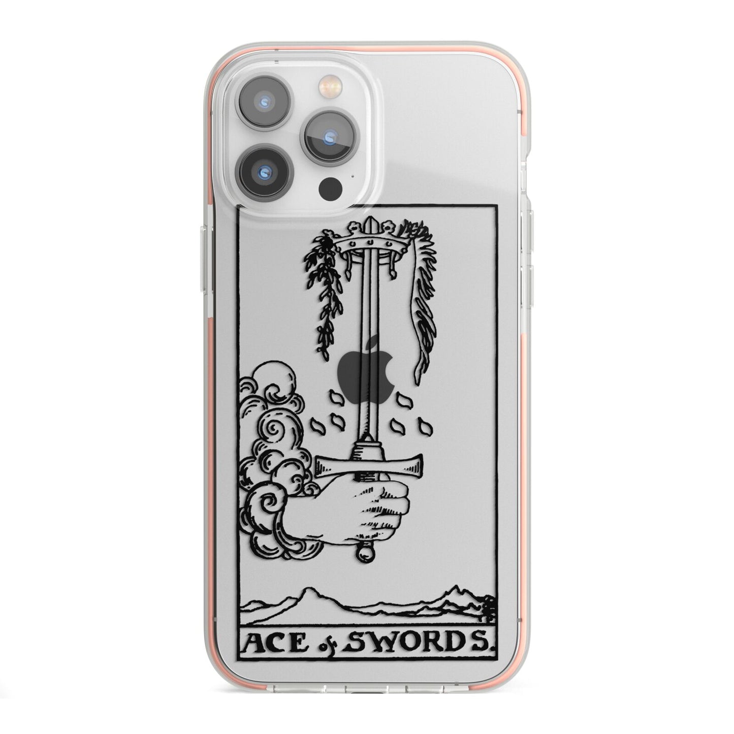 Ace of Swords Monochrome iPhone 13 Pro Max TPU Impact Case with Pink Edges