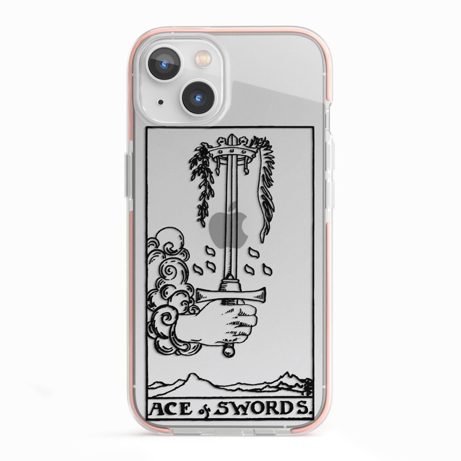 Ace of Swords Monochrome iPhone 13 TPU Impact Case with Pink Edges