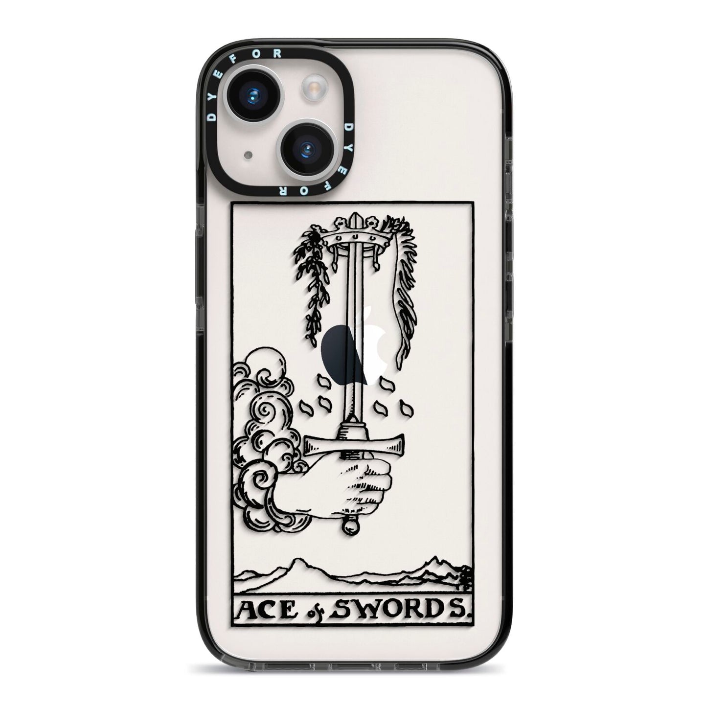 Ace of Swords Monochrome iPhone 14 Black Impact Case on Silver phone