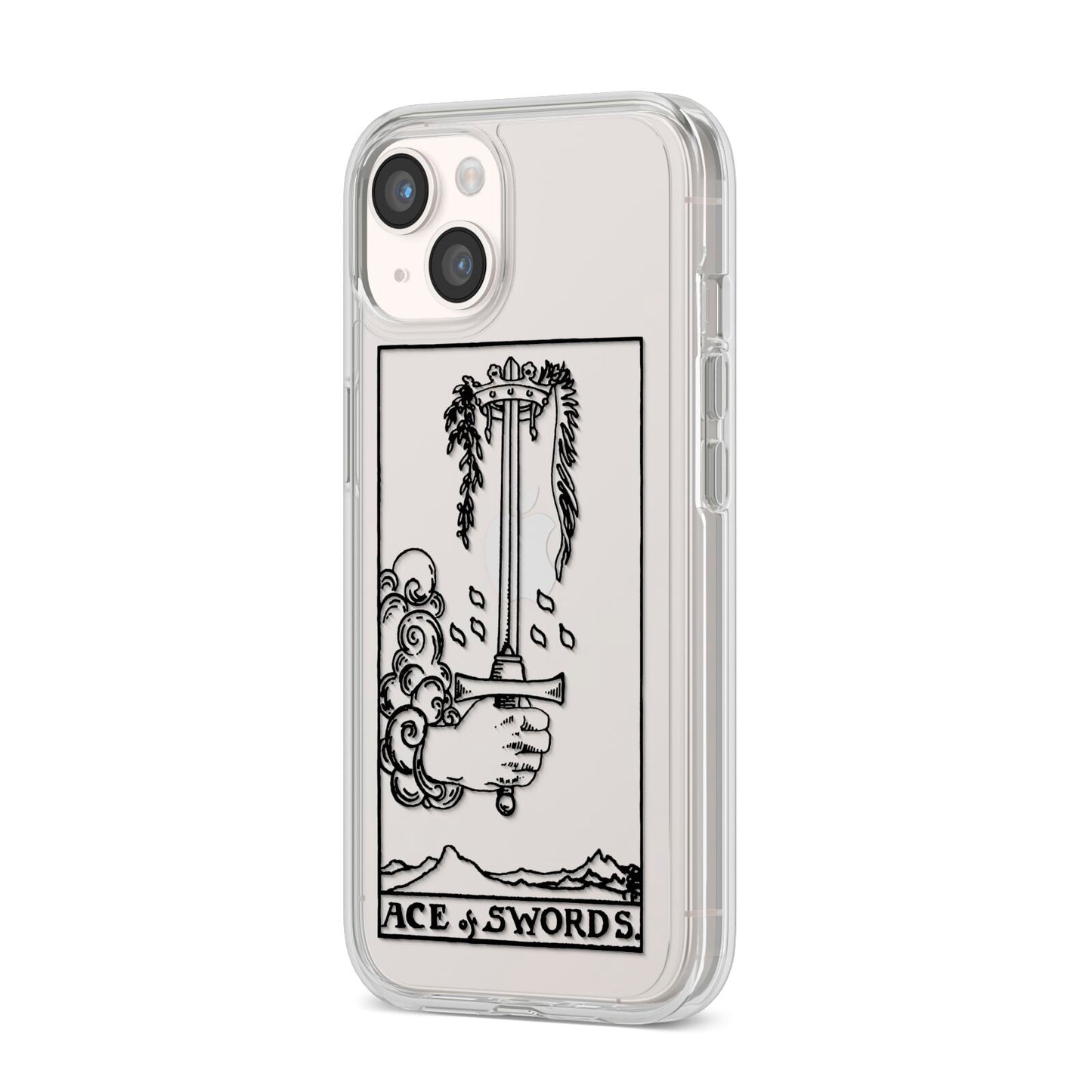 Ace of Swords Monochrome iPhone 14 Clear Tough Case Starlight Angled Image