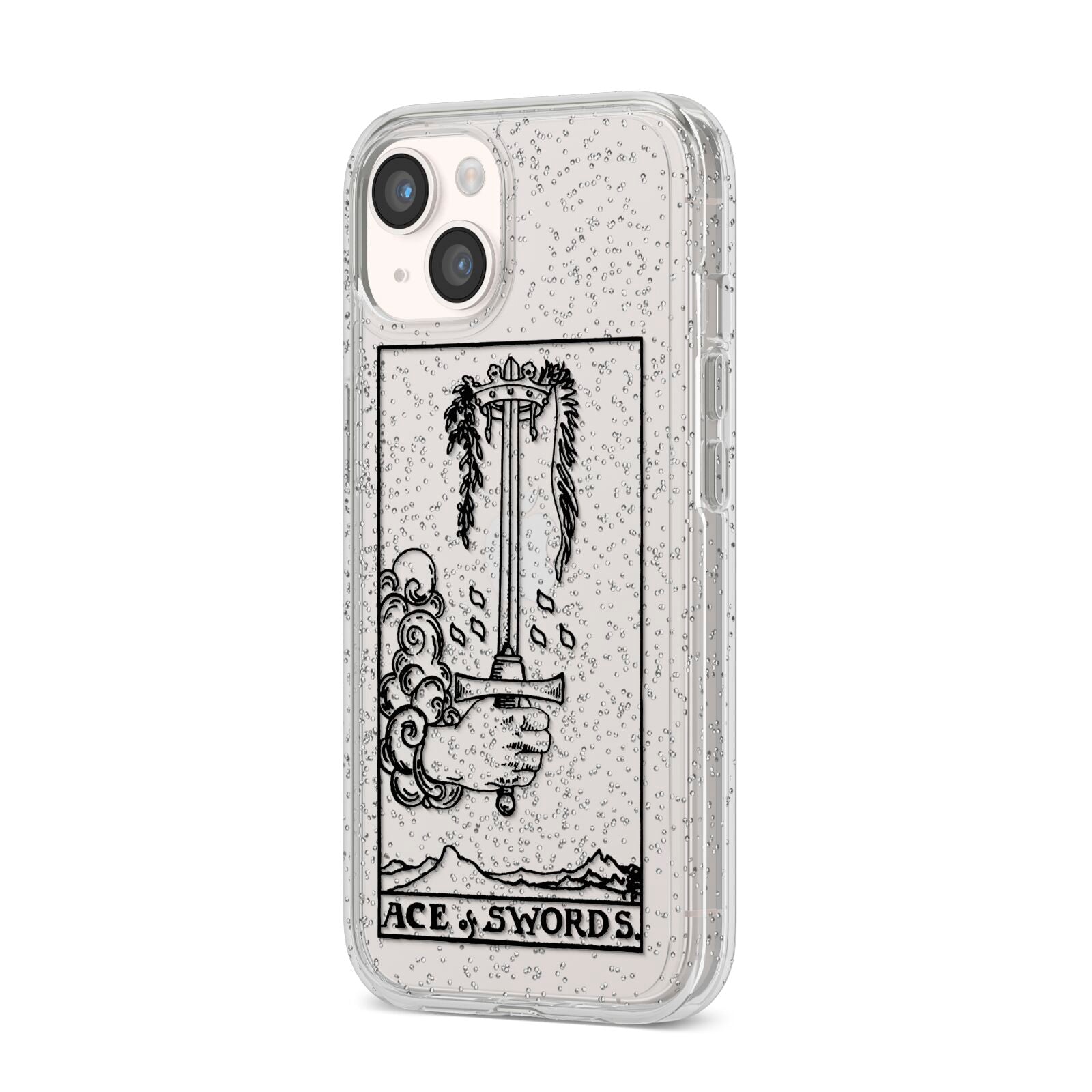 Ace of Swords Monochrome iPhone 14 Glitter Tough Case Starlight Angled Image