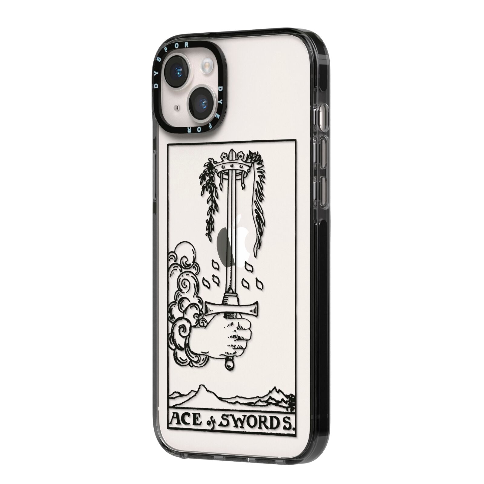 Ace of Swords Monochrome iPhone 14 Plus Black Impact Case Side Angle on Silver phone