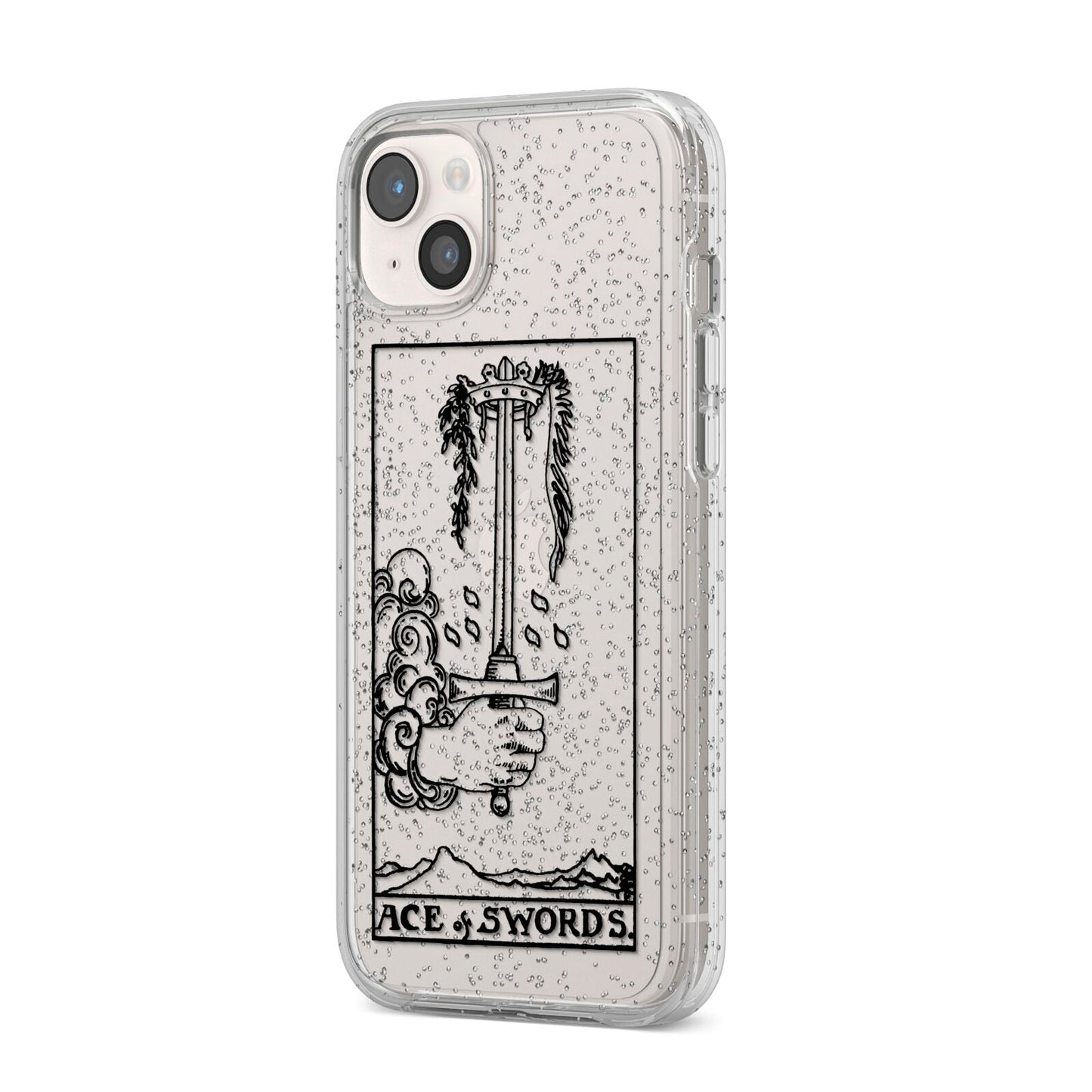 Ace of Swords Monochrome iPhone 14 Plus Glitter Tough Case Starlight Angled Image
