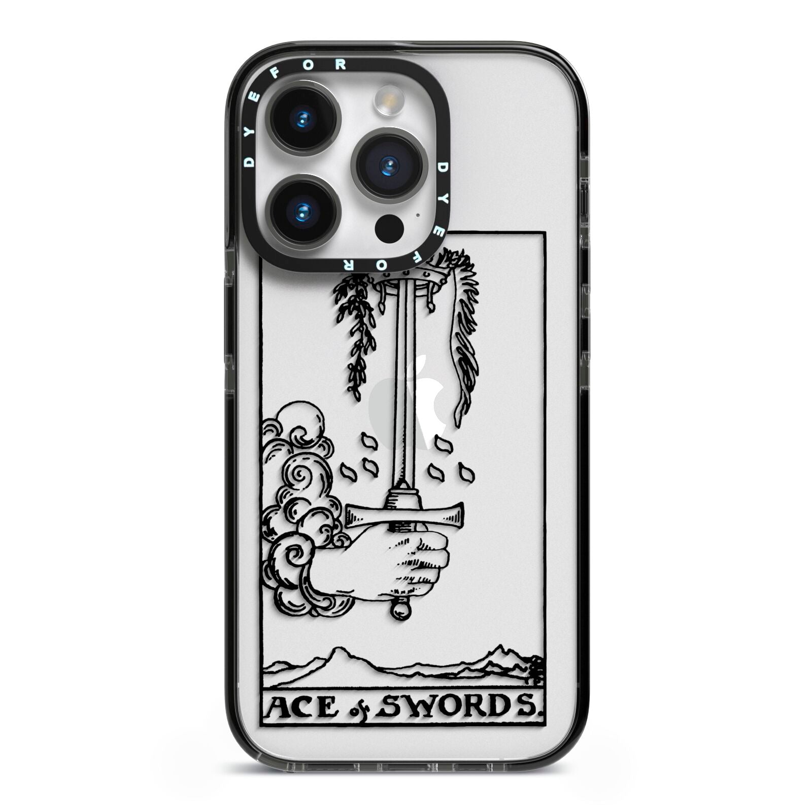 Ace of Swords Monochrome iPhone 14 Pro Black Impact Case on Silver phone