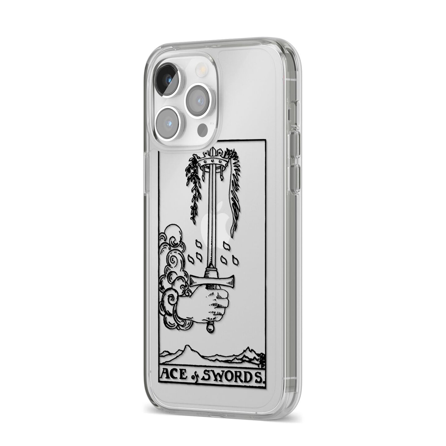 Ace of Swords Monochrome iPhone 14 Pro Max Clear Tough Case Silver Angled Image