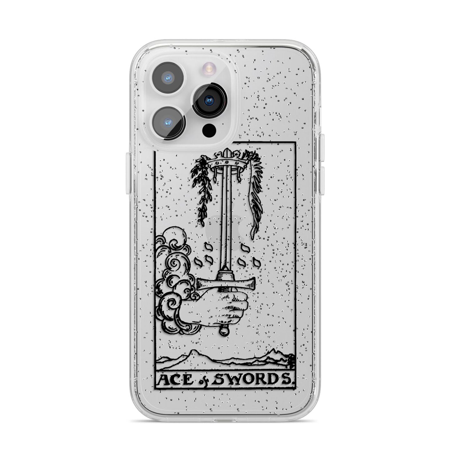 Ace of Swords Monochrome iPhone 14 Pro Max Glitter Tough Case Silver