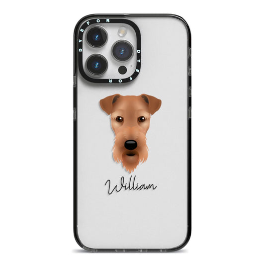Airedale Terrier Personalised iPhone 14 Pro Max Black Impact Case on Silver phone