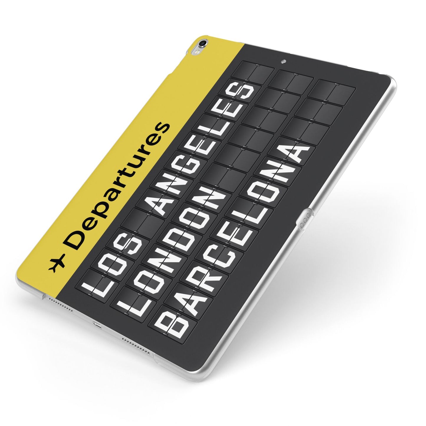 Airport Departures Board Apple iPad Case on Silver iPad Side View