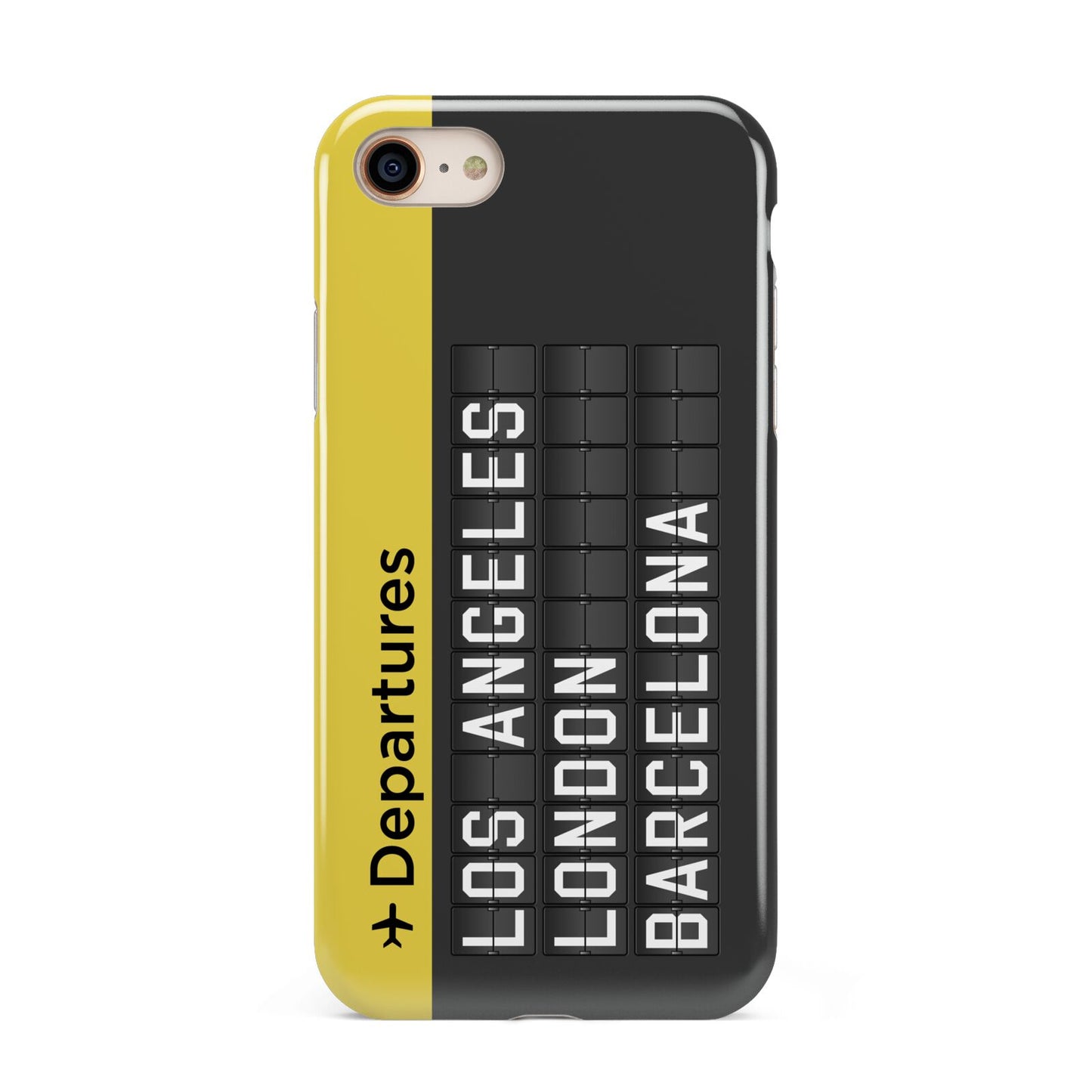 Airport Departures Board iPhone 8 3D Tough Case on Gold Phone