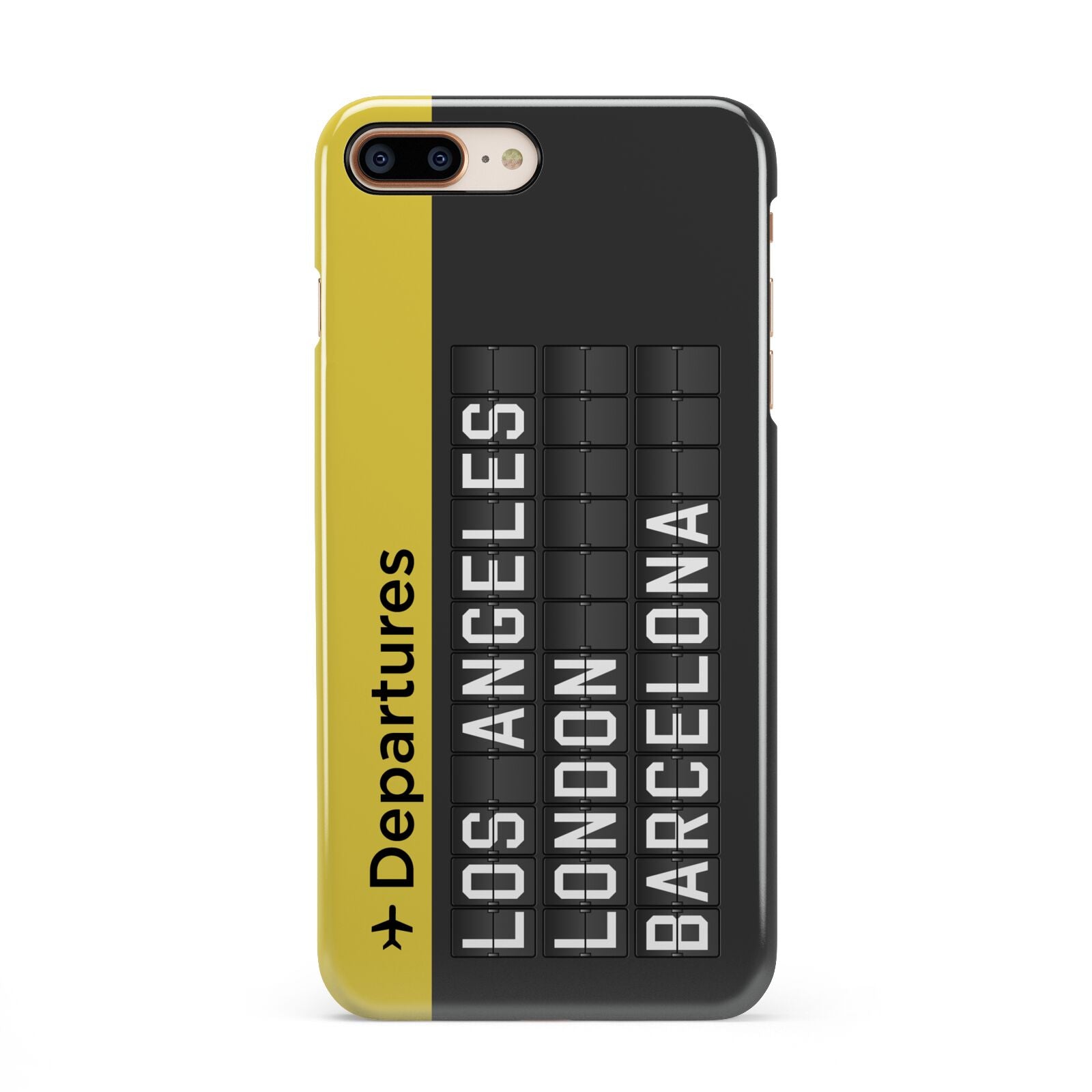 Airport Departures Board iPhone 8 Plus 3D Snap Case on Gold Phone