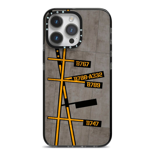 Airport Parking Markings iPhone 14 Pro Max Black Impact Case on Silver phone