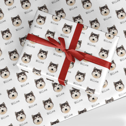 Alaskan Malamute Icon with Name Custom Wrapping Paper