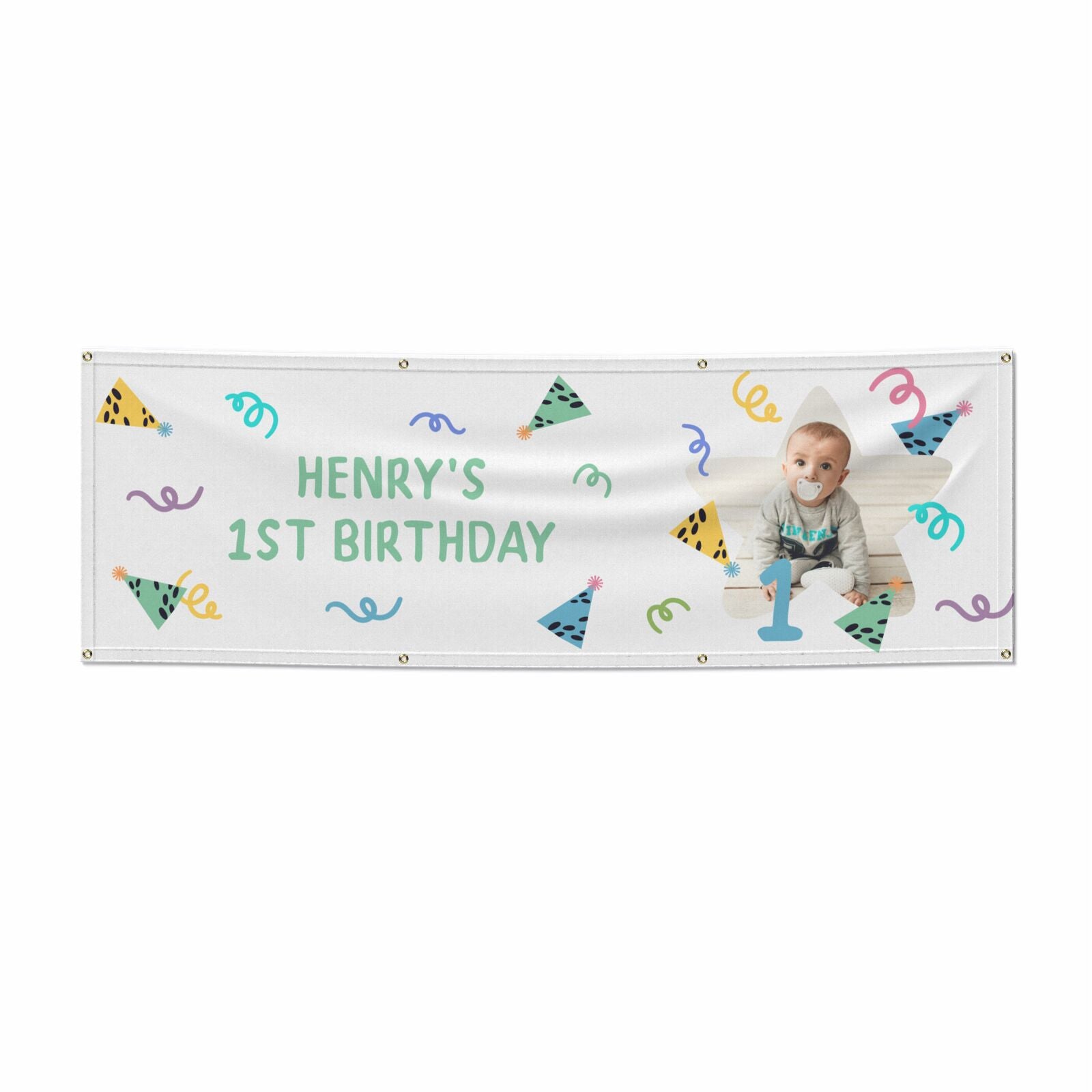Any Age Happy Birthday Personalised Photo 6x2 Vinly Banner with Grommets