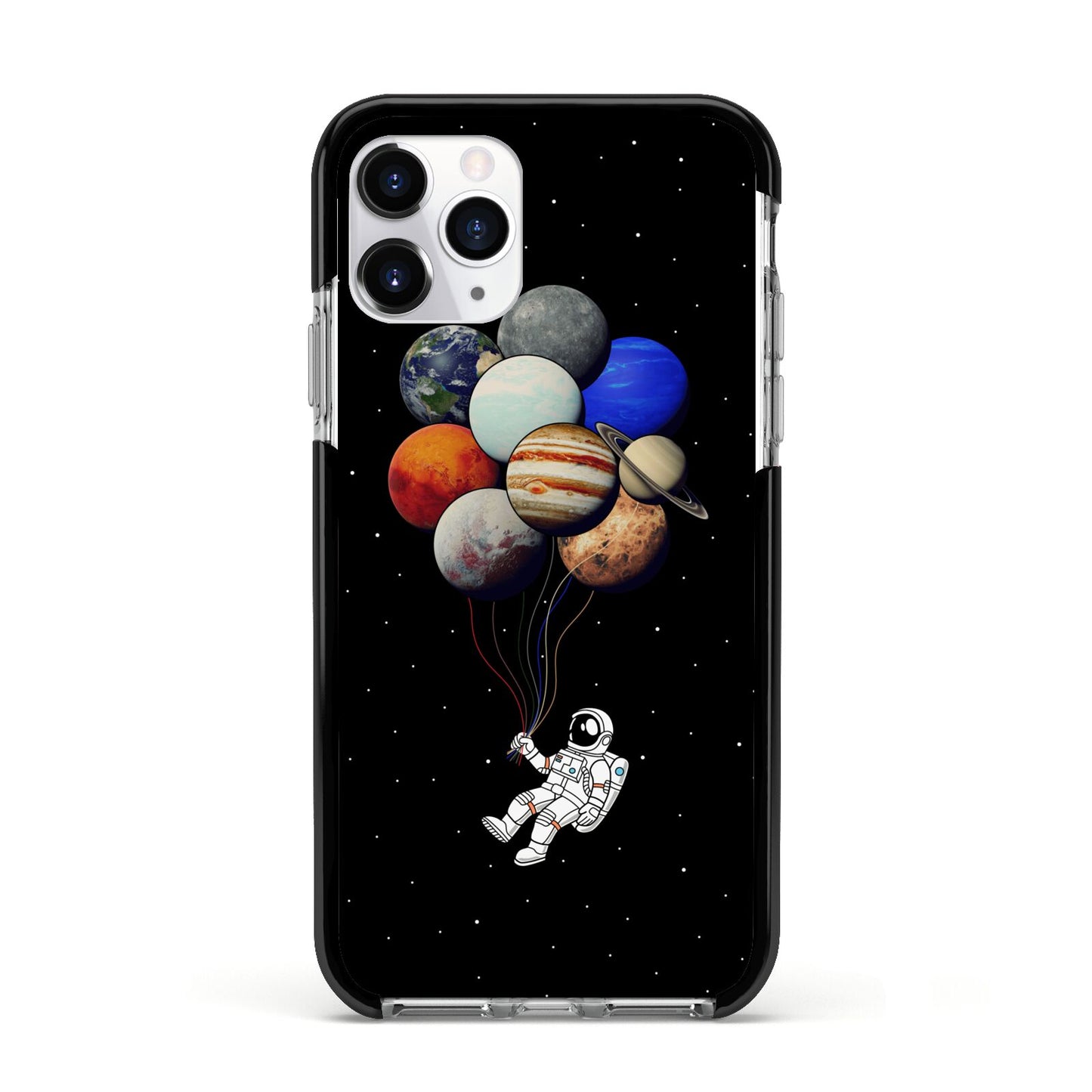 Astronaut Planet Balloons Apple iPhone 11 Pro in Silver with Black Impact Case