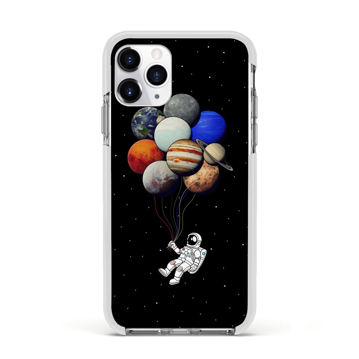 Astronaut Planet Balloons Apple iPhone 11 Pro in Silver with White Impact Case