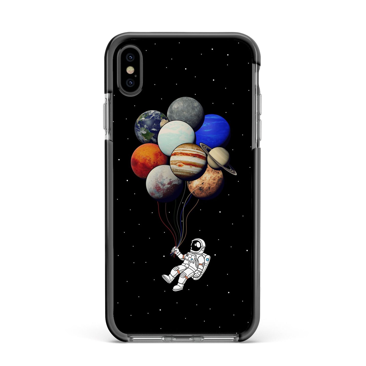 Astronaut Planet Balloons Apple iPhone Xs Max Impact Case Black Edge on Black Phone