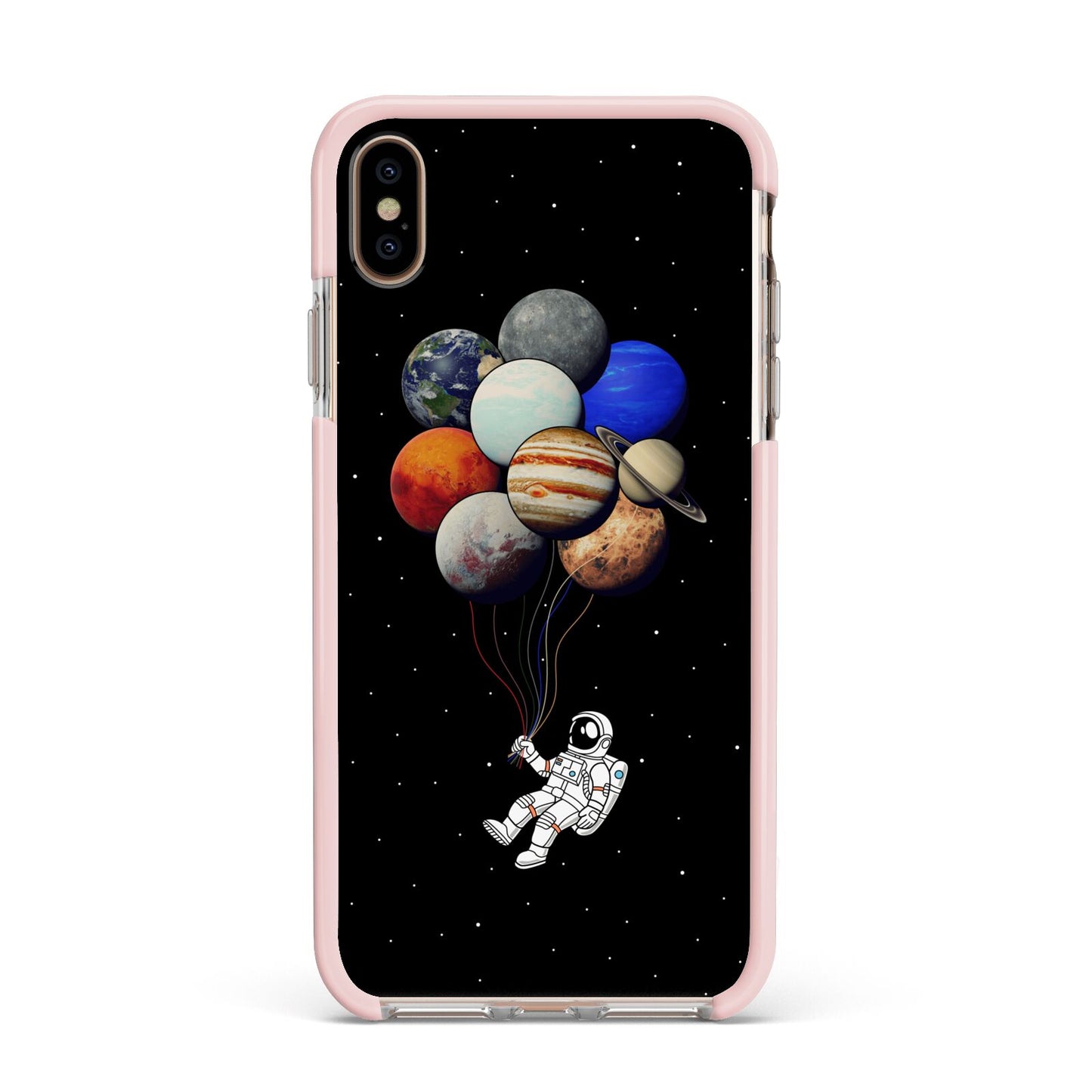 Astronaut Planet Balloons Apple iPhone Xs Max Impact Case Pink Edge on Gold Phone