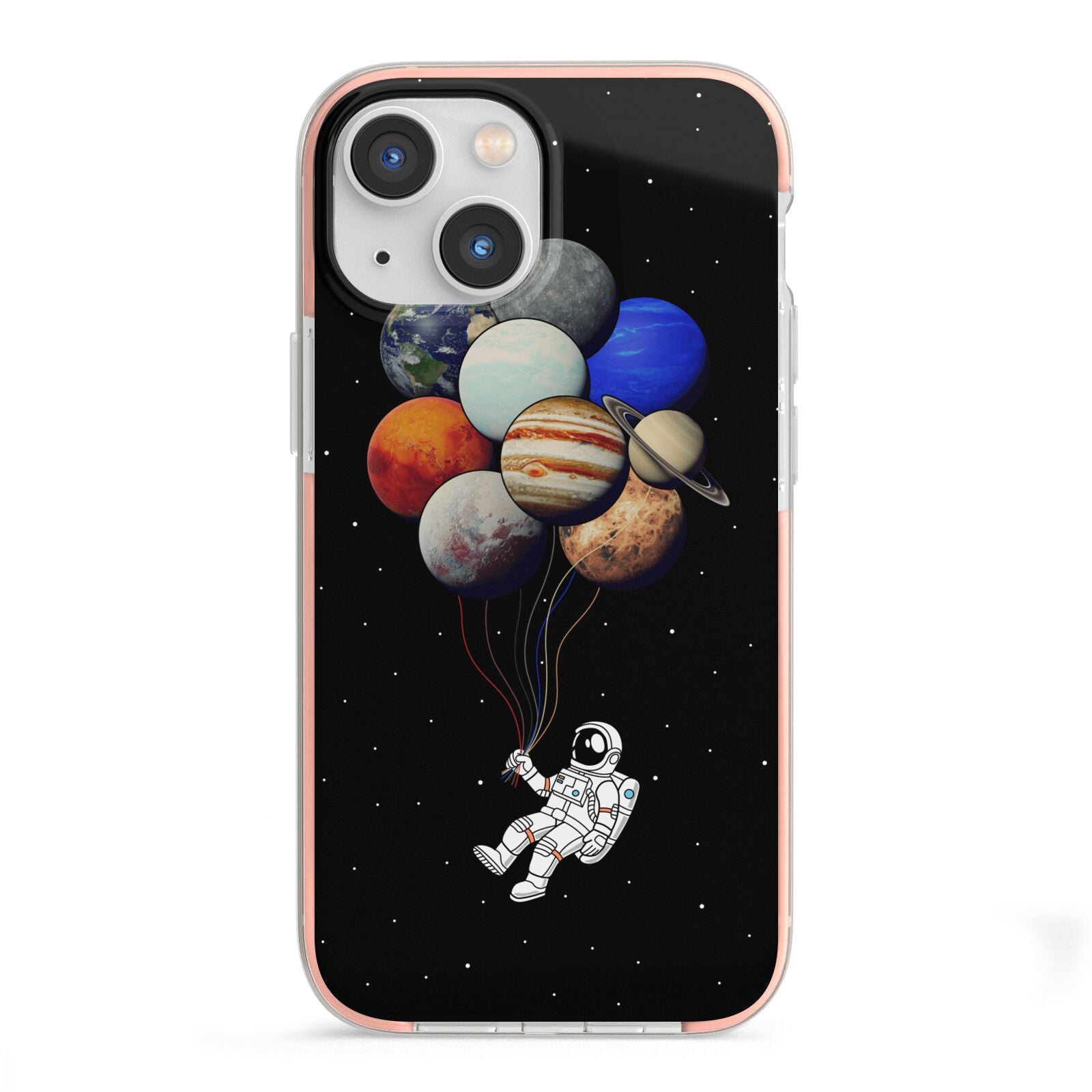 Astronaut Planet Balloons iPhone 13 Mini TPU Impact Case with Pink Edges