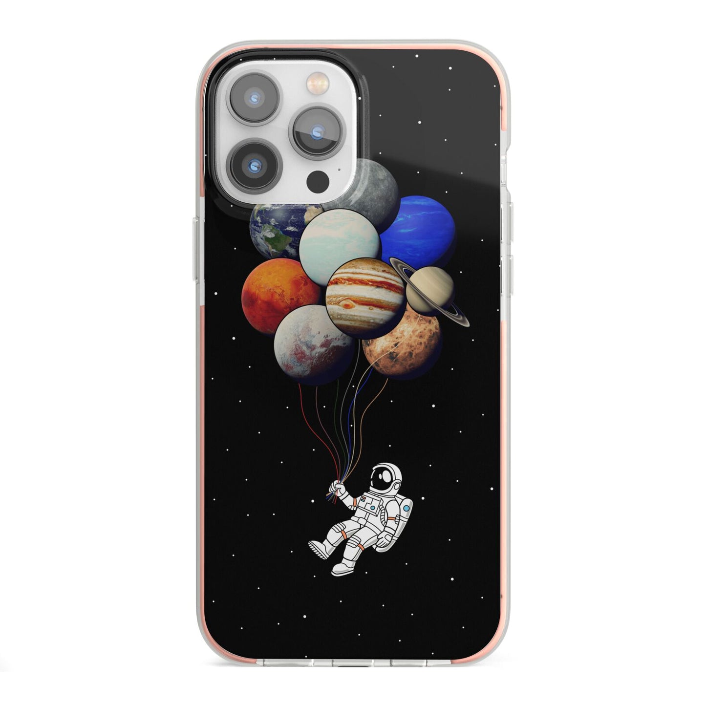 Astronaut Planet Balloons iPhone 13 Pro Max TPU Impact Case with Pink Edges