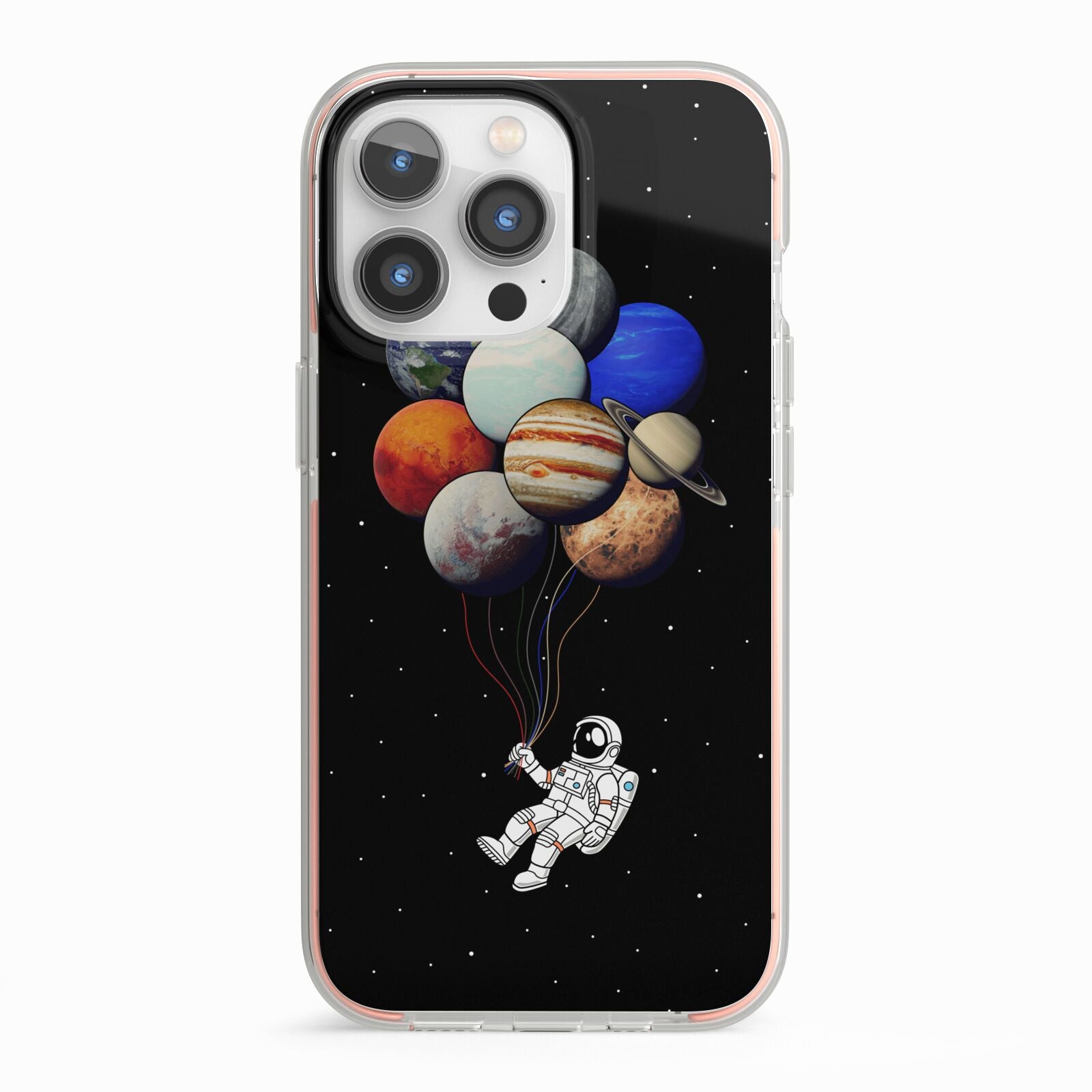 Astronaut Planet Balloons iPhone 13 Pro TPU Impact Case with Pink Edges